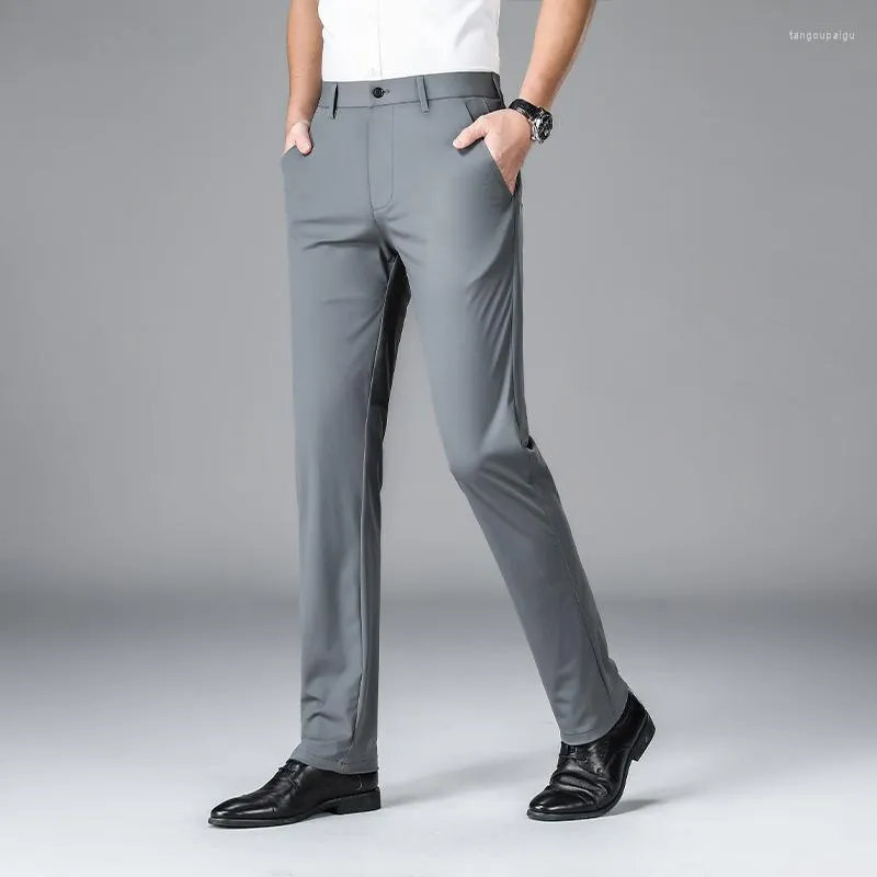 Costumes pour hommes printemps et été belle version coréenne de haute qualité du pantalon extensible droit à bande verticale mince à séchage rapide