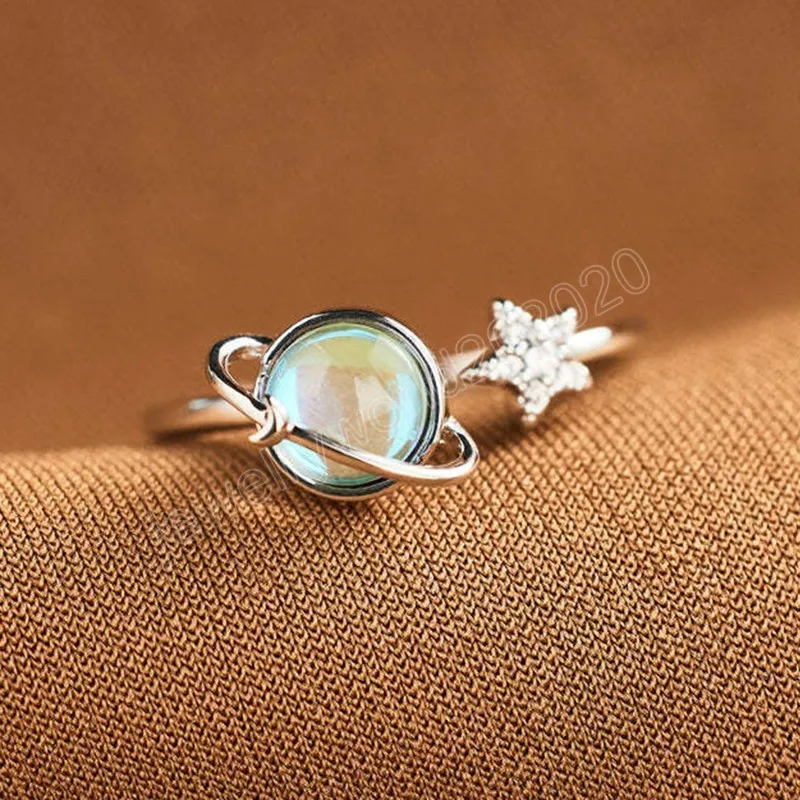 Rotatable Star Moon Planeta Pierścień Księżyc Kamień obrotowy dekompresja lęku Regresja Pierścień palca dla kobiet Prezent biżuterii