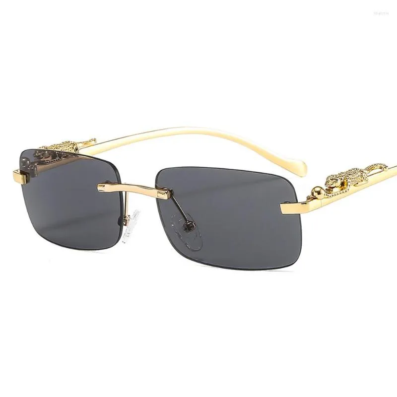 Sonnenbrille 1PC Ozean Objektiv Frauen Männer Gepard Dekoration Randlose Rechteck Retro Shades UV400 Sonnenbrille Brillen