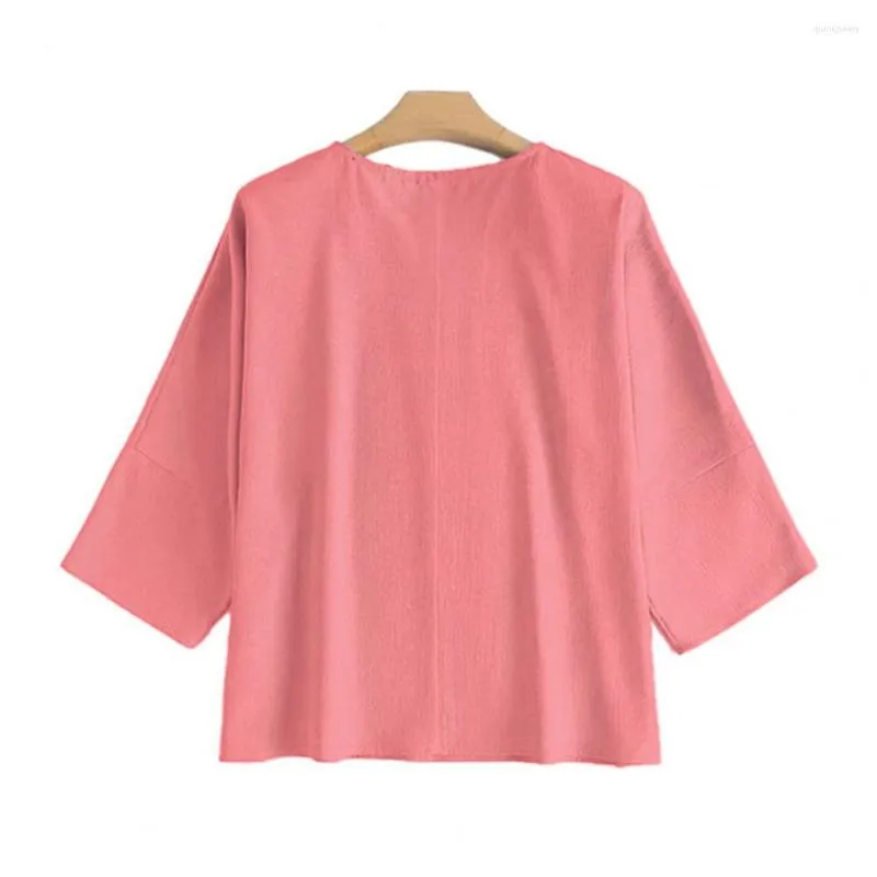 Damesblouses Zachte comfortabele damesblouse 3/4 mouwen Top Stijlvol casual overhemd Ademende ronde hals Losse pasvorm