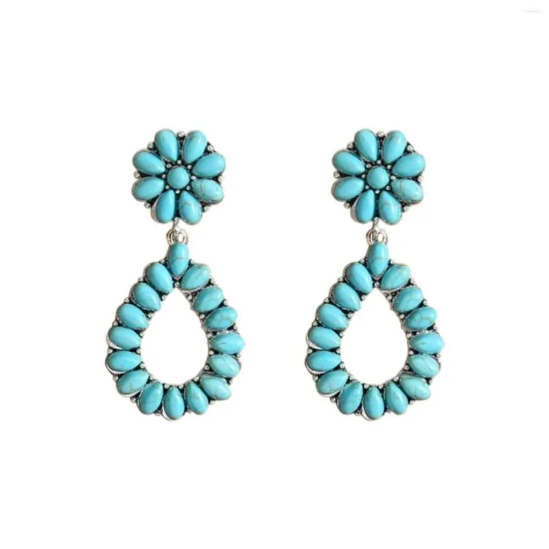 Hoop Earrings Vintage Turquoise Ethnic Style Long For Women Elegant Trending Jewelry