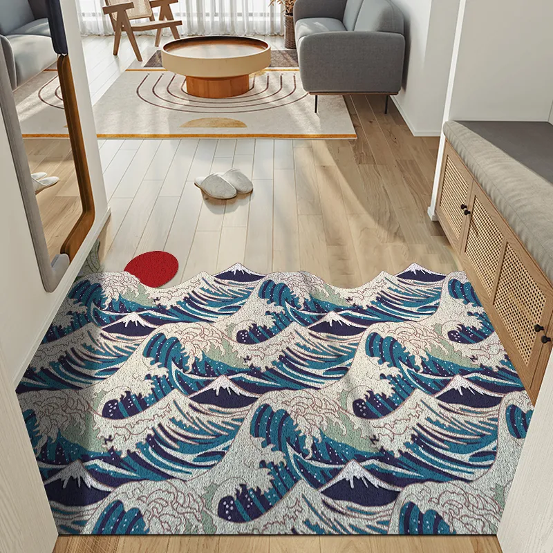 Carpet Rubber Washable Rug Non slip Hallway Doormat Wave Sun Waterproof Easy Clean Entryway Resist Dirt Trapper Mats 230729