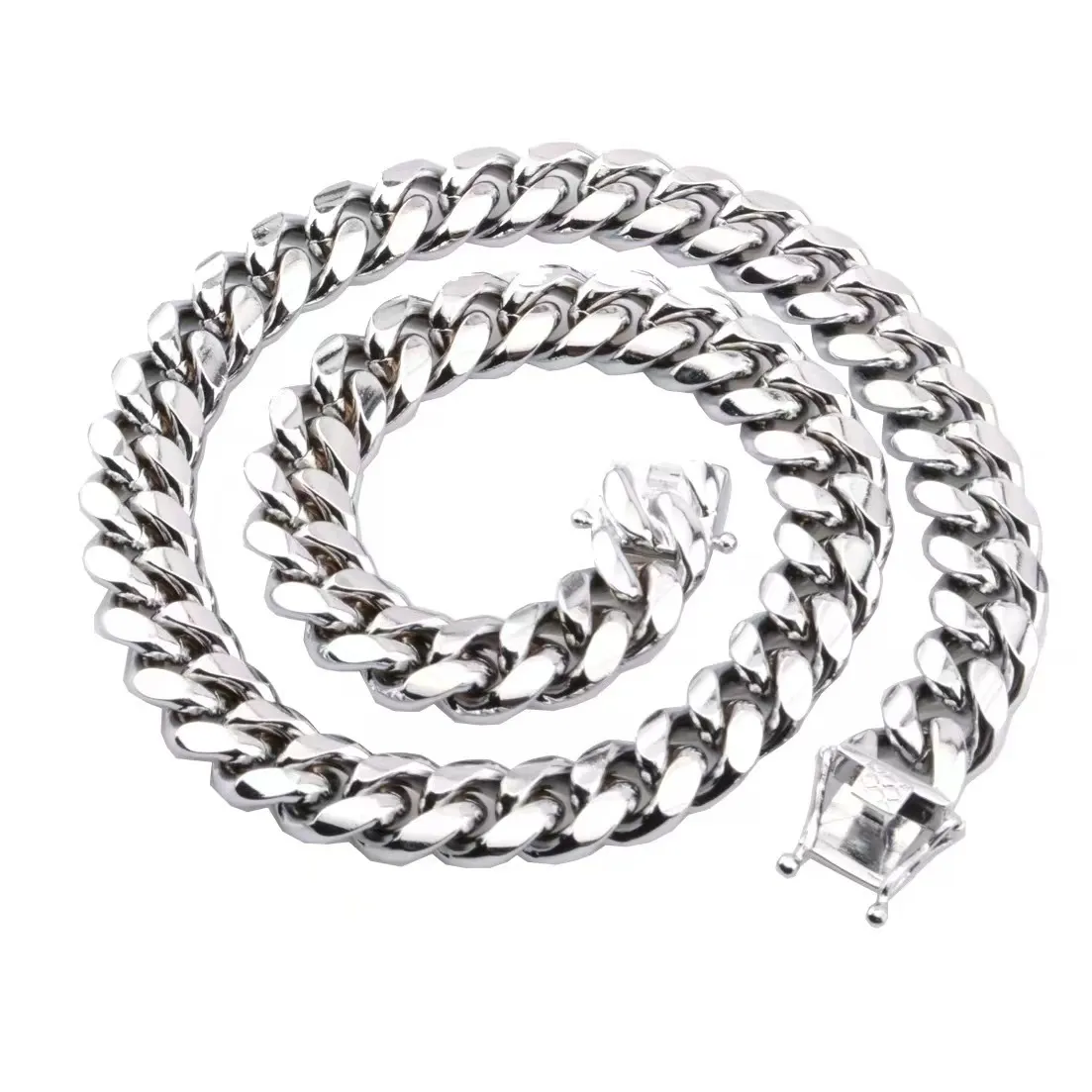 316L Stainless Steel Jewelry Gold Plated High Polished Miami Cuban Link Necklace Men Punk 16mm Curb Chain Double Safety Clasp 18inch-30inch