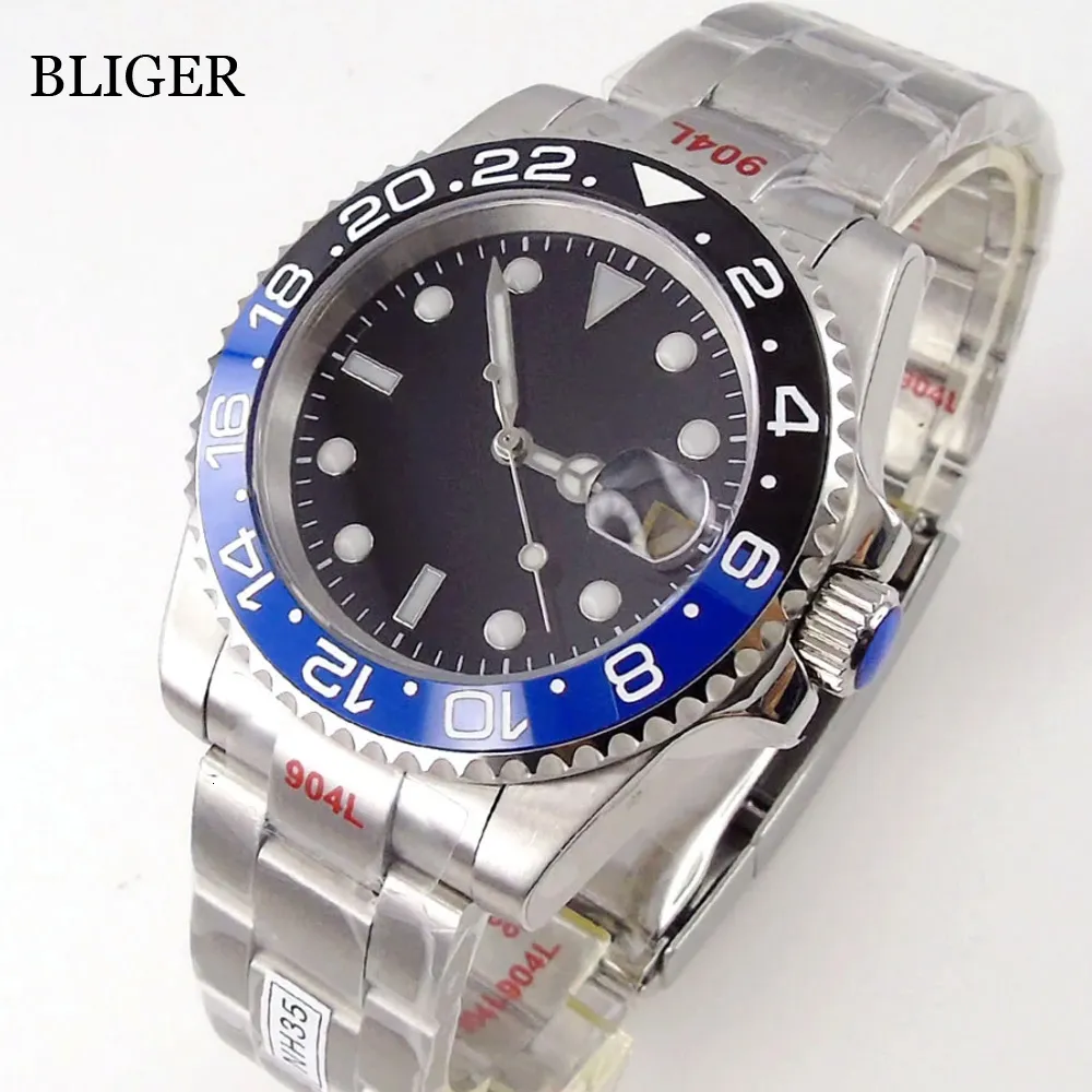 Inne zegarki Bliger NH35A PT5000 Miyota Black Blue Green Insert Automatyczne mężczyzn Zegarek 40 mm szczotkowana stalowa bransoletka Data Sapphire Glass 2307729