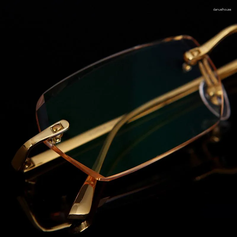 サングラスハイエンドグラスゴールドチタンフレームリムレス眼鏡メンズアイウェア処方光学カスタムカスタムメイド
