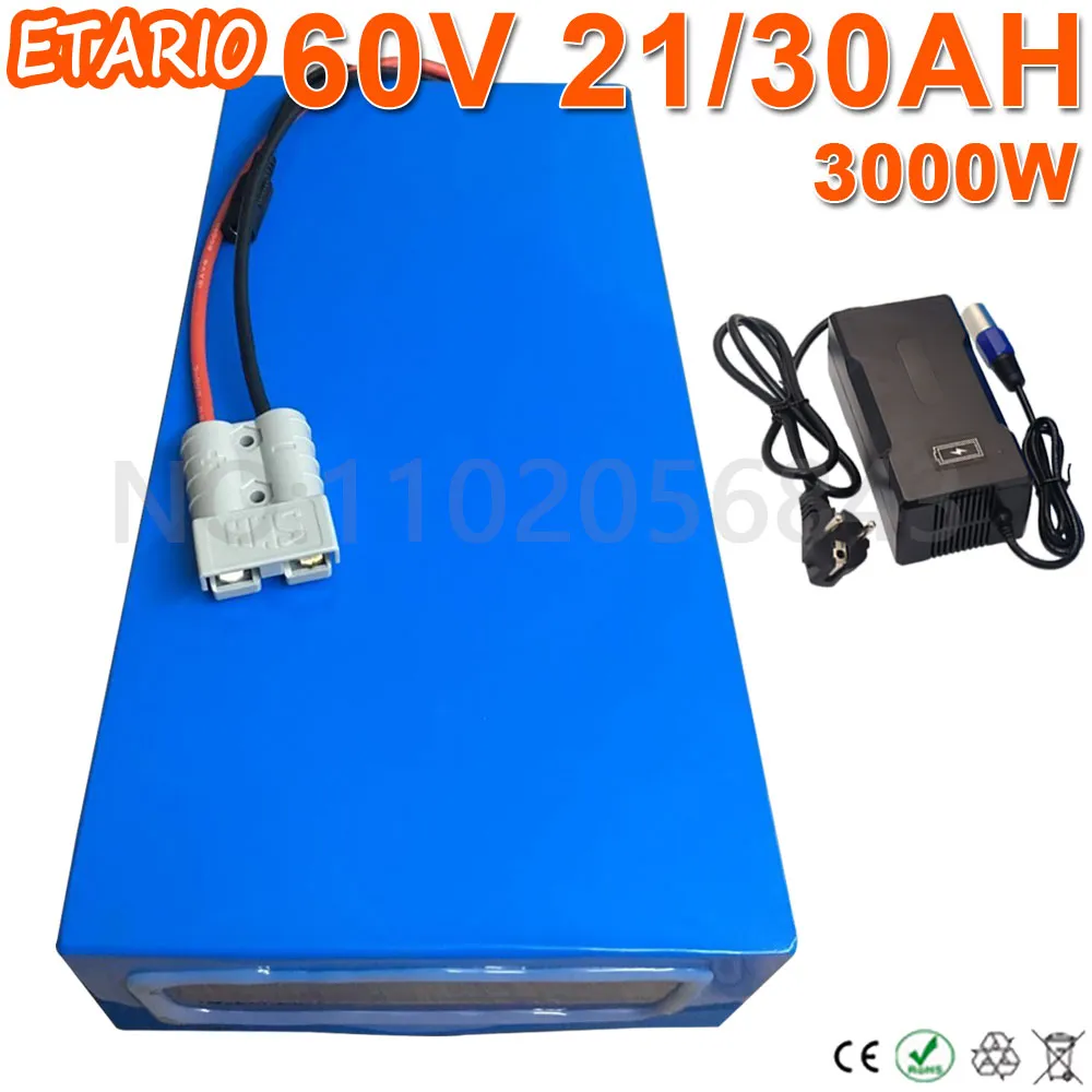 60v 30ah lithium batterij 60v 3000w 2000w 1000w elektrische fiets batterij Pack 60v 20ah elektrische scooter batterij met 5A lader.