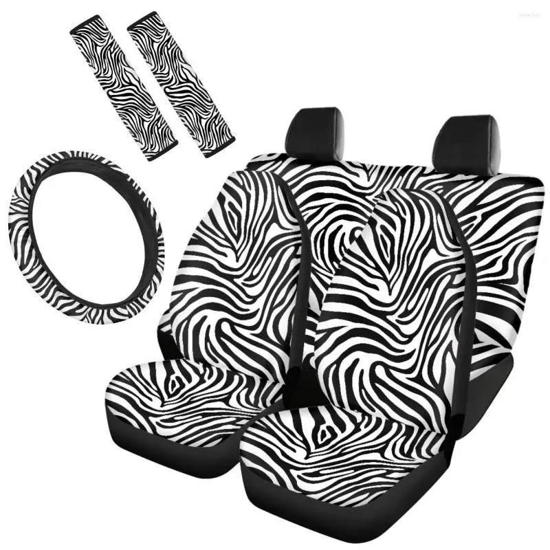 Car Seat Covers Elastic Remove Cover 3D Zebra Stripes Print Full Set Steering Wheel Wear-resistant Autos Belt Protect