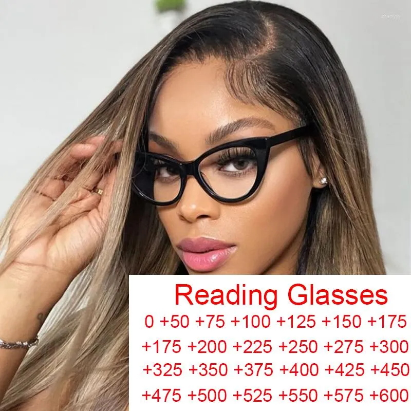 Solglasögon 2023 Black Cat Eye Clear Glasses Frame Vintage Blue Light Blocking Gereeglasses Computer Reading Recept 0 till 6.0