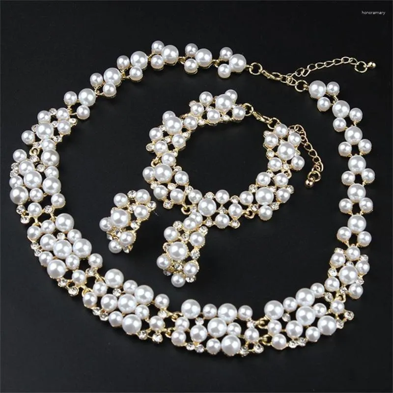 Collier boucles d'oreilles ensemble magnifique multicouche blanc perle large collier Bracelet boucle d'oreille bijoux de mariage femme élégant cadeau d'anniversaire de mariée
