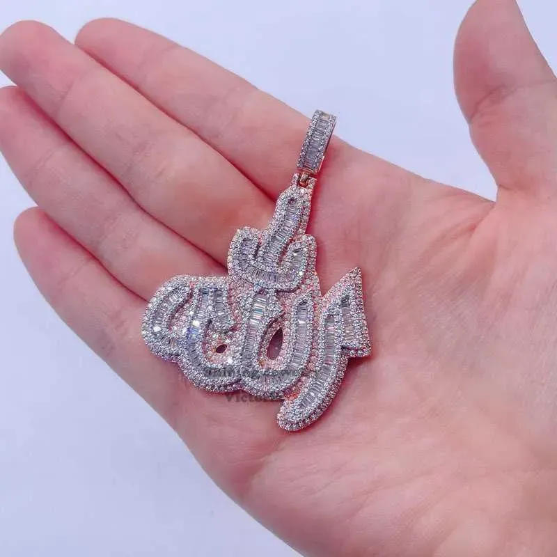 Pendentif Hip Hop en argent sterling plaqué or rose 14 carats pour hommes Vvs Moissanite diamant glacé Allah