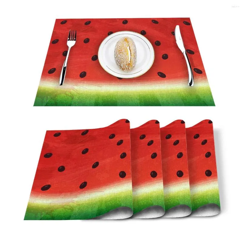 Caminho de mesa 4/6 pçs conjunto de tapetes melancia frutas desenhos animados guardanapo impresso acessórios de cozinha festa em casa jogos americanos decorativos