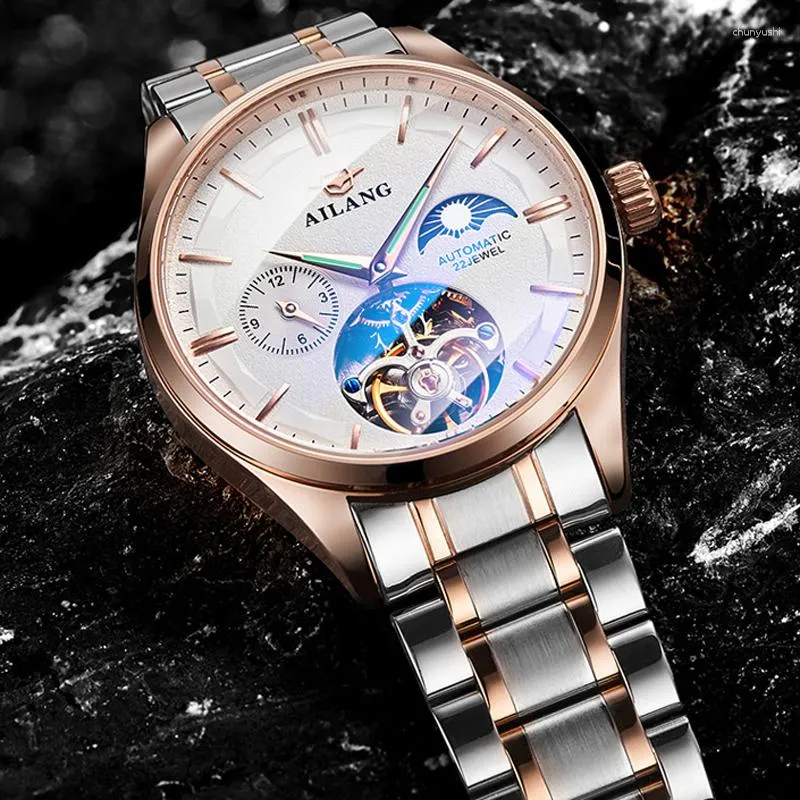 Armbandsur Ailang Luxury Men's Luminous Automatic Mechanical Watch rostfritt stål Vattentäta Tourbillon Watches Relogio Masculino