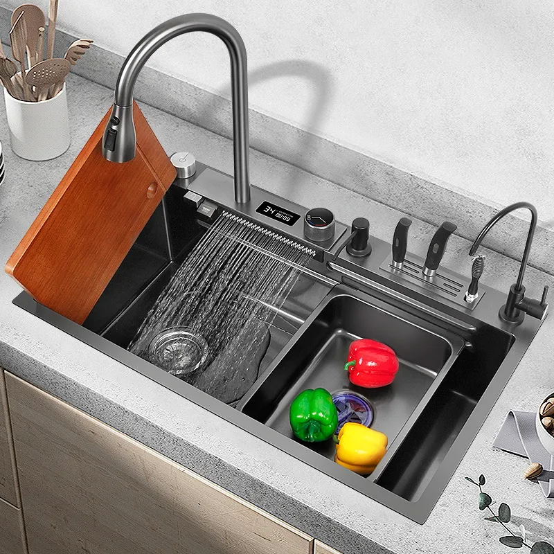 Fregadero De Acero Inoxidable Para Fregadero De Cocina, Fregadero De  Cascada Cuba, Lavabo Nano Negro, Fregadero Inteligente, Grifo De Fregadero  Multifuncional Grande De 259,34 €