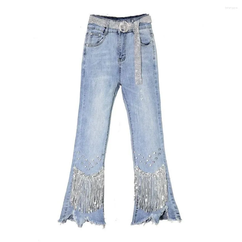 Women's Jeans Elastic Slightly Flared Children's High Waisted Fringed Cropped Trousers Heavy Industry Bell-bottoms Small Children