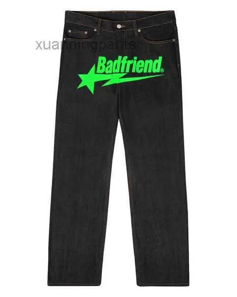 2023 Jeans University Bad Friend Hip Letter Black Pants Men Fashion Rock Wide Foot Baggy Trouser Streetwear Ito8