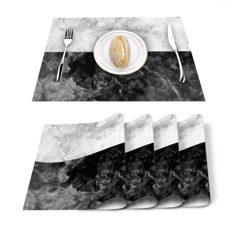 Table Runner 4/6pcs Set Mats White Black Marble Natural Printed Napkin Kitchen Accessories Home Party Decorative Placemats