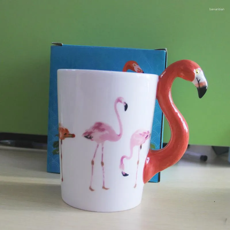 Muggar 3D Flamingo Mug Handmålad keramisk kaffekopp söt djur