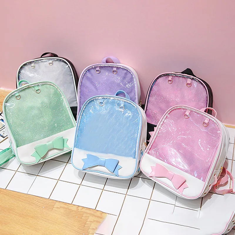 Borse da scuola Zaini trasparenti trasparenti Donna Harajuku Bow-knot Itabags Borse Borse da scuola per ragazze adolescenti Designer Ita Bag Bookbag Bolsa 230729