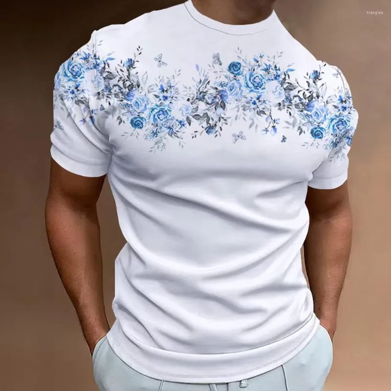 Erkek Tişörtleri Moda Unisex Çiçek Desen T-Shirt Yaz Boş Zamanı 3D Baskı Giysileri Basit ve Kişiselleştirilmiş Kısa Kollu Üst