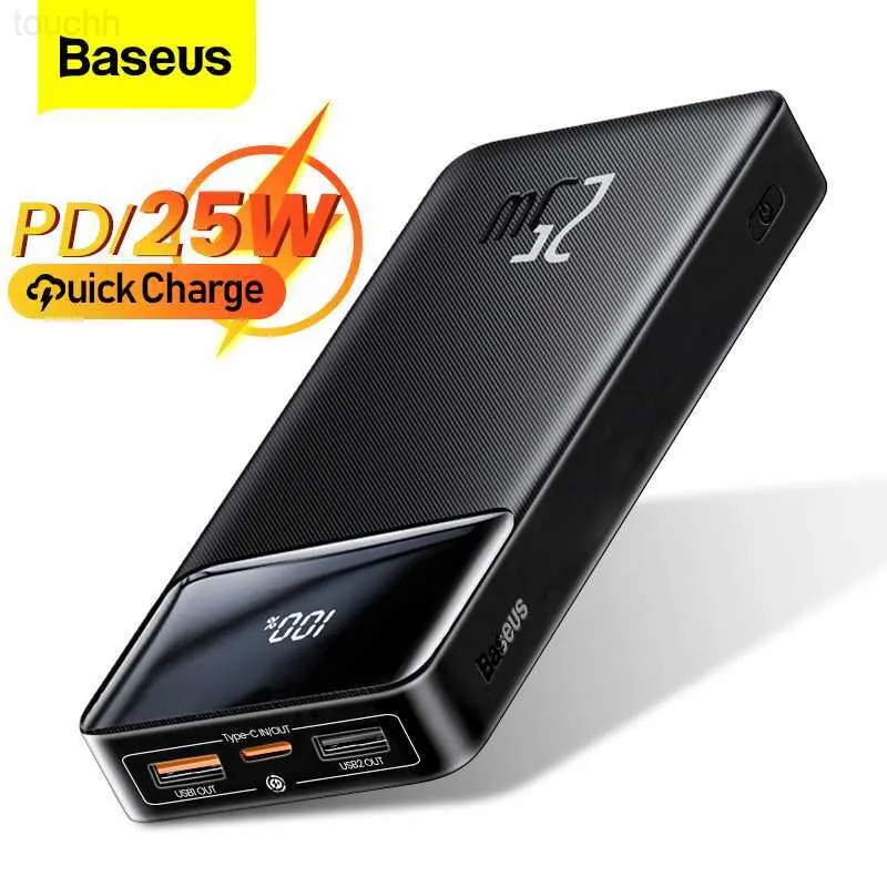 Банки питания сотового телефона Baseus PD 25W Power Bank 20000MAH Portable Charger Внешнее аккумулятор 20000 быстро зарядка для iPhone Xiaomi Mi Poverbank L230728