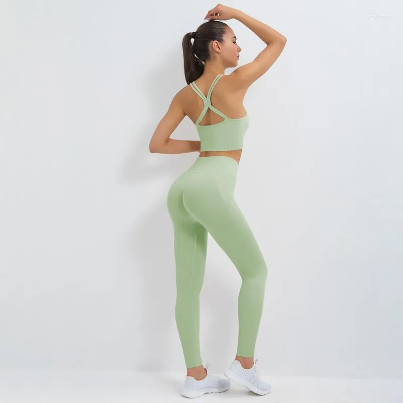 Seamless Yoga Set Spandex Sports Bra Tights Pants Two Piece Sets