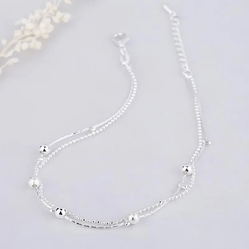 Anklets Student Ankle Chain Fashion Simple Sensen Tie Anklet Europe and the United States Year of Double Bead Silver Plated