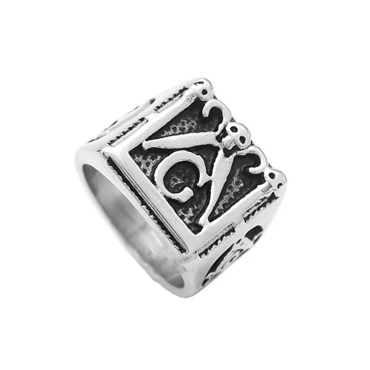 Stainless Steel Ancient Silver Freemason Masonic Skull Ring fine polished fraternal association square compass Free mason Rings Mason Personality Men Jewellery