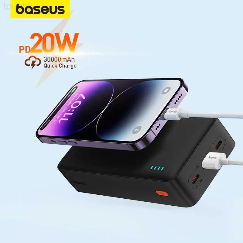 Połączone banki z telefonu komórkowego Baseus 20W Power Bank 30000 mAh Portable Charger PowerBank Szybkie ładowanie zewnętrznej baterii dla iPhone'a 8-14 Seria L230731