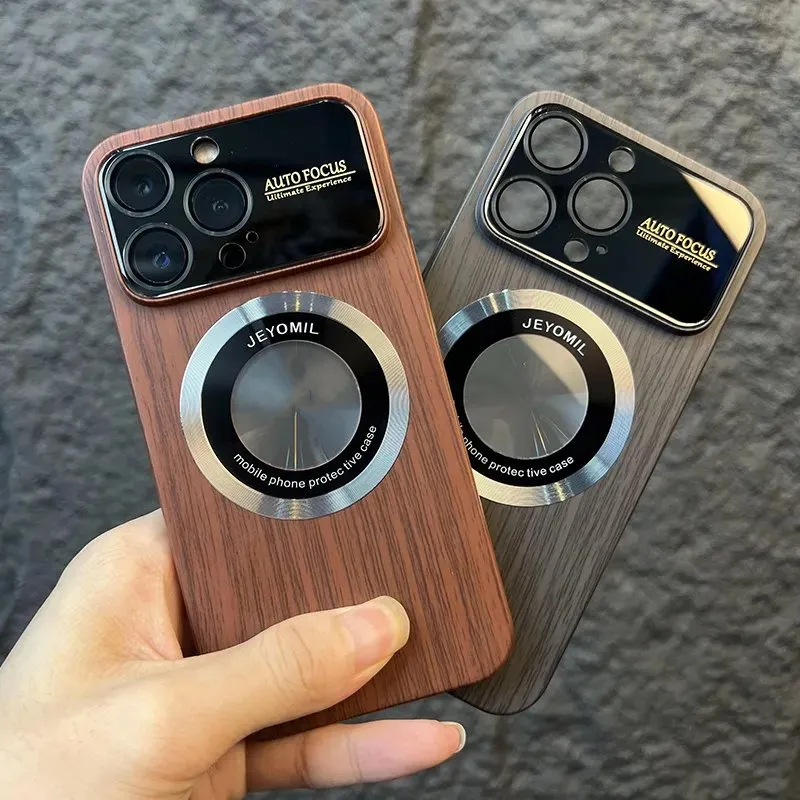 Designer bag Wood Grain Large Window Magnet for Wireless Charging Case For iPhone 15 11 12 13 14 Pro Max Plus Camera Protection Cover