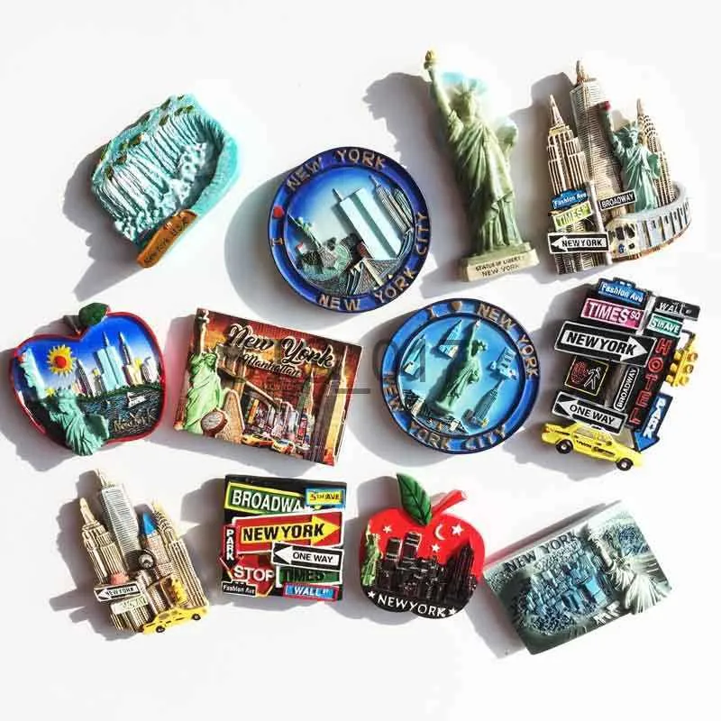 Magnety lodówki Stany Zjednoczone Magnes Fand Magness Statue of Liberty Broadway Enchemark of New York Pougenia Magnet Decor Lodówka x0731