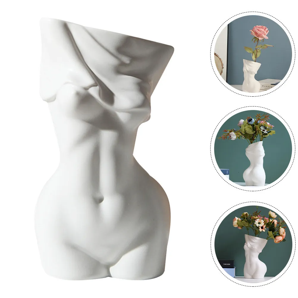 花瓶花瓶のボディ女性プランターセラミックポット人間の彫刻の配置装飾的な胴体樹脂乾燥彫像置物