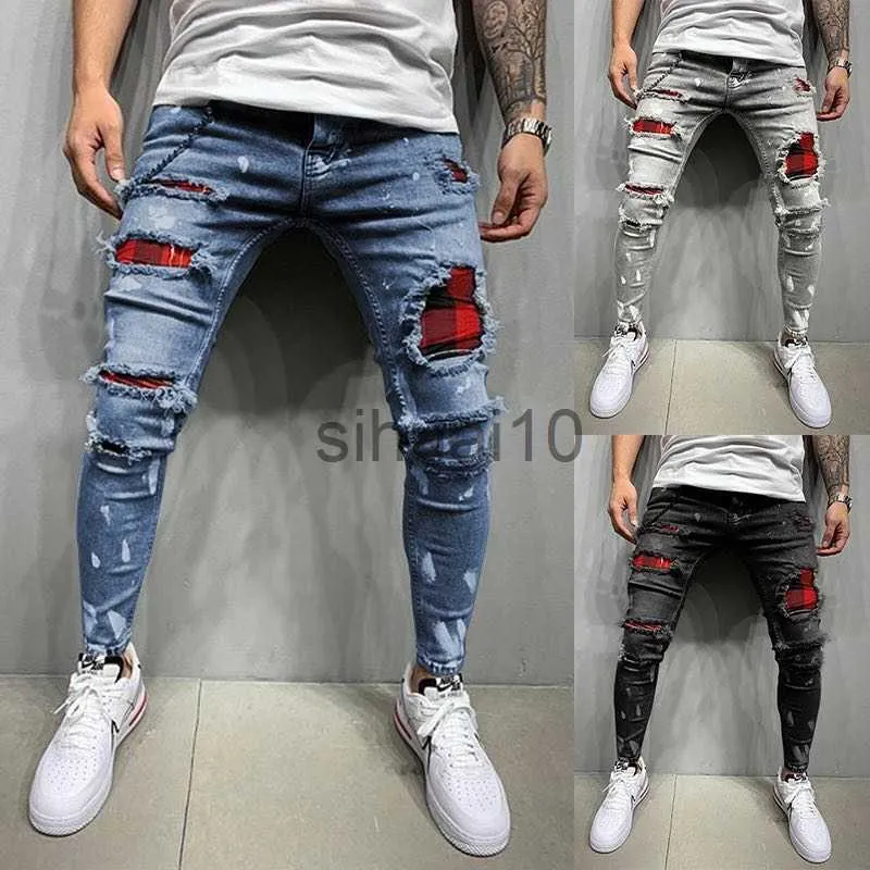 Jeans da uomo 2023 Moda Uomo Jeans Streetwear Foro al ginocchio Strappato Stretch Skinny Pantaloni in denim Autunno Estate Jeans per uomo Pantaloni da jogging Slim Fit J230728