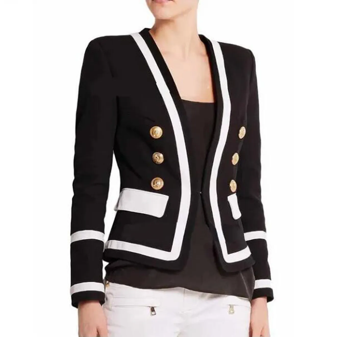 Designer femme Blazer Veste de costume Marée Marque Haute qualité Mode rétro Blanc Noir Série Veste de costume Lion à double boutonnage Slim Plus Size Vêtements pour femmes