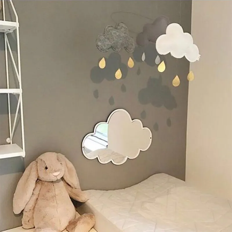 Wall Stickers Baby Room Cartoon Decorative Mirror Rabbit Cloud Bowknot Shape Bedroom Children Wooden Acrylic Home Furnish Decor 230731