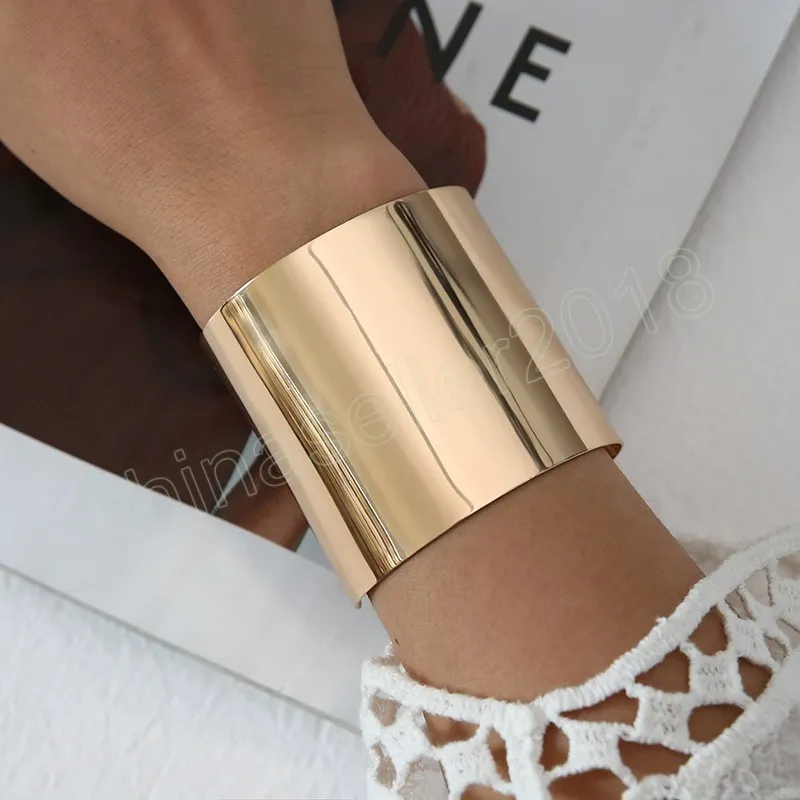 Trendy Wide Cuff Bracelet Opening Gold Silver Color Big Bangle for Women Fashion Jewelry