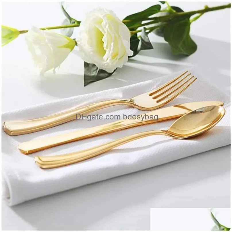 20 pieces gold plastic silverware disposable dinnerware birthday tableware birthday party decor supplies