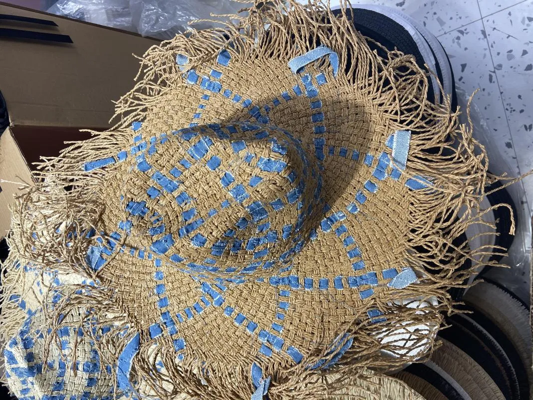 Wide Brim Hats Natural Lafite Hat Women Summer Hand Woven Straw Gilrs Holiday Sun Floppy Panama Travel Beach