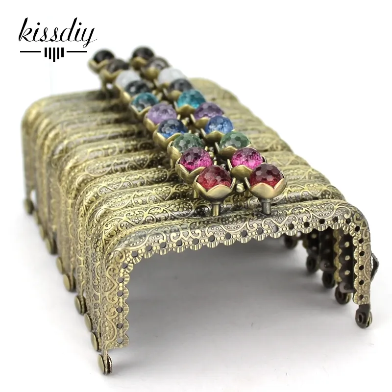 Bag Parts Accessories KISSDIY 10PCS 85cm 33" Colorful crystal bead Metal Purse Frame square antique bronze brass lace Coin Frames 230731