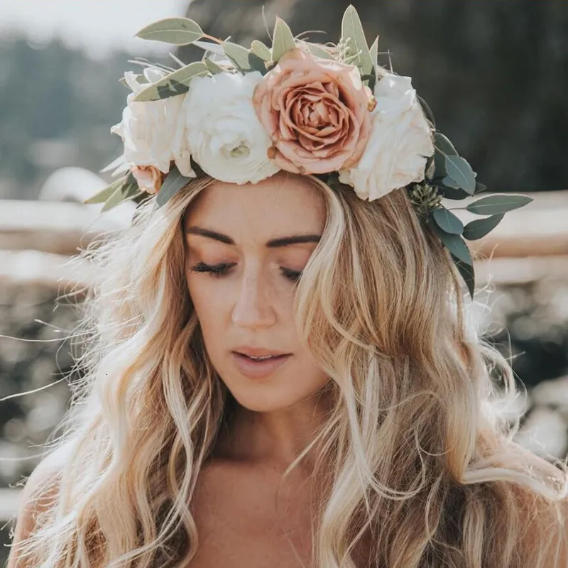 Tiaras rose diadem blomma tiara pannband för kvinnor stora tusenskönor blommor krona bröllop boho girland hår blommor brud huvudkläder strand 230729