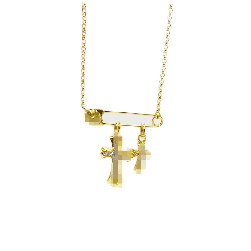 Vergulde stijl pin ketting vrouwen sleutelbeen ketting pin maken oude vintage ketting met diamanten hanger ketting