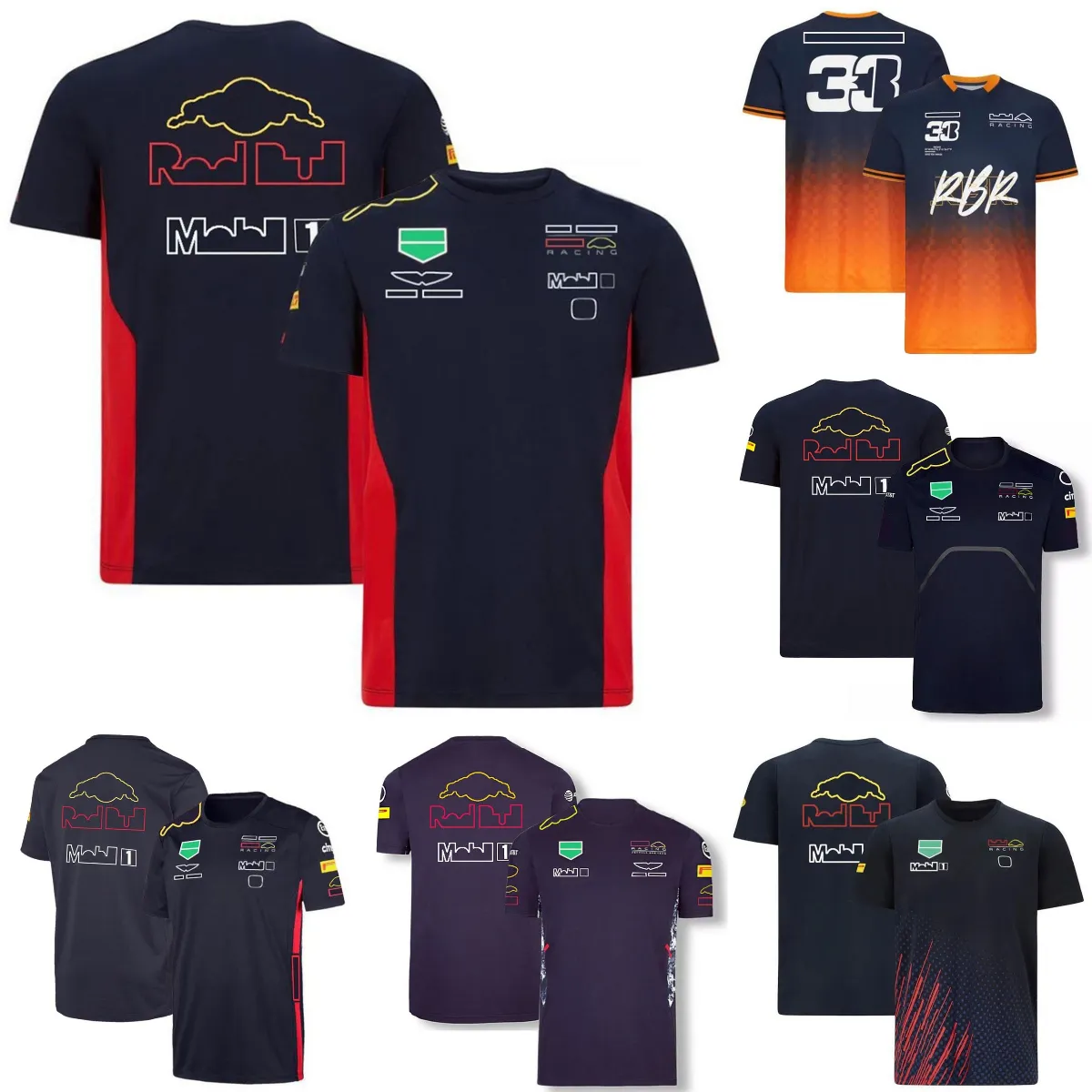 F1 Team T-Shirt Formula 1 سائق القمصان القصيرة القصيرة للأكمام الصيفية جولة جولة قميص رقبة غير رسمية بالإضافة إلى حجم شعار السيارة جيرسي