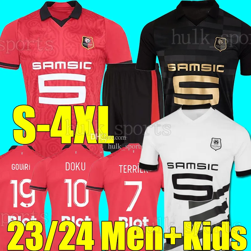 3XL 4XL 23/24 Stade Rennais Voetbalshirts 3e 120e SULEMANA DOKU 2023 2024 Thuis weg Rennes BOURIGEAUD GUIRASSY TRUFFERT TERRIER TAIT heren kinderen Kits Voetbalshirt