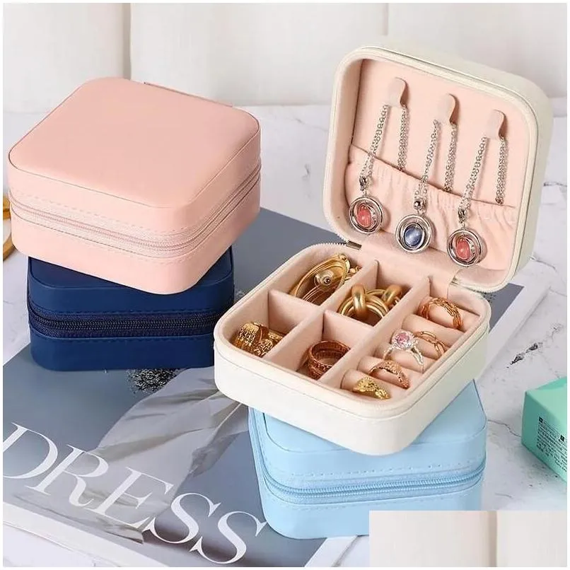 Jewelry Boxes Storage Box Travel Organizer Pu Leather Case Earrings Necklace Ring Display For Proposal Drop Delivery Packaging Othzc