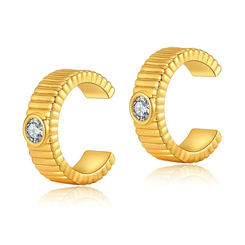 Designer-Ohrringe Buchstabenohrringe mit neuem Retro-Streifendesign, Ohrclips mit Ohrclips aus verkupfertem 18-Karat-Echtgold mit eingelegter Zirkoniumsteinstruktur