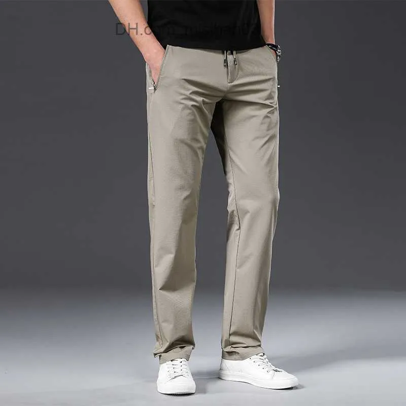 Herrbyxor Browon Brand Casual Men's Summer Thin Ice Silk Breattable Casual Men's Pants With Straight Pull Loose Solid Color Pants Z230731