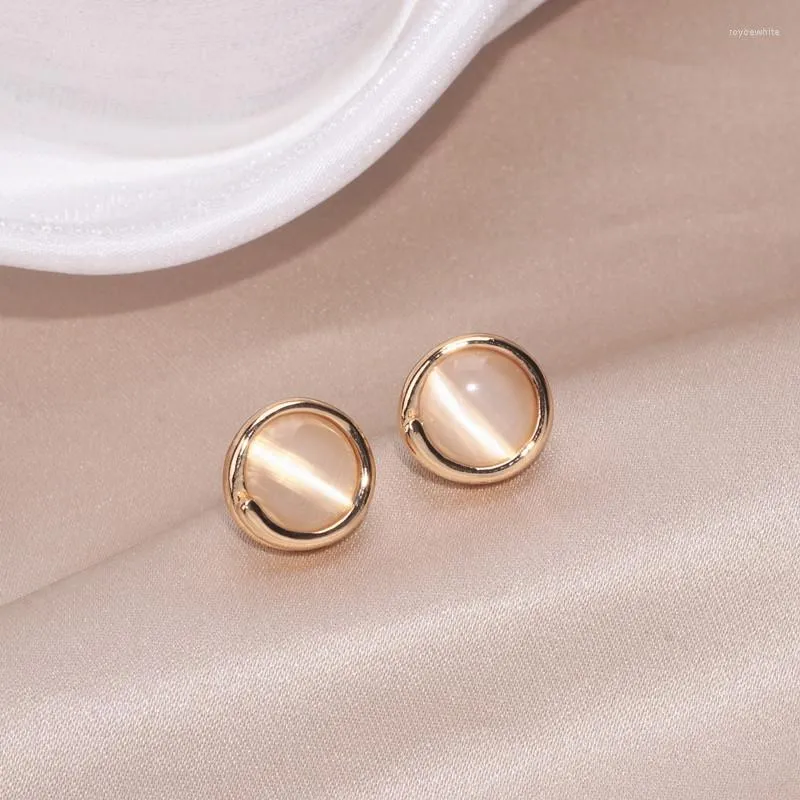Stud Earrings Sweet Cute Opal Earring Gold Color Classic Simple Style Round Ear Studs For Women Girls Jewelry Gifts