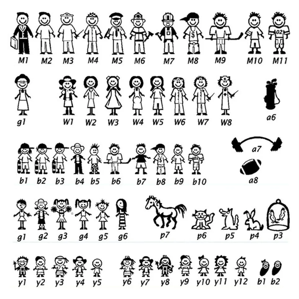 Stick Figure My Family & Pet Dog Cat Sticker for Car Window Bumper Vinyl Decal Household sticker car styling275f