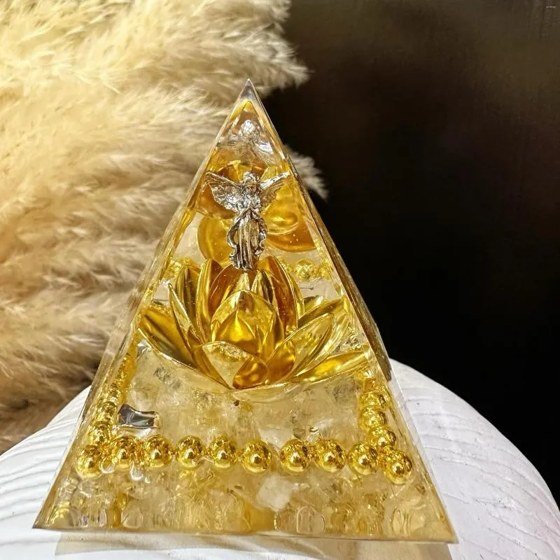 Jewelry Pouches Natural Citrine Resin Lucky Pyramid Town House Home Office Car Ornaments Gift Decoration