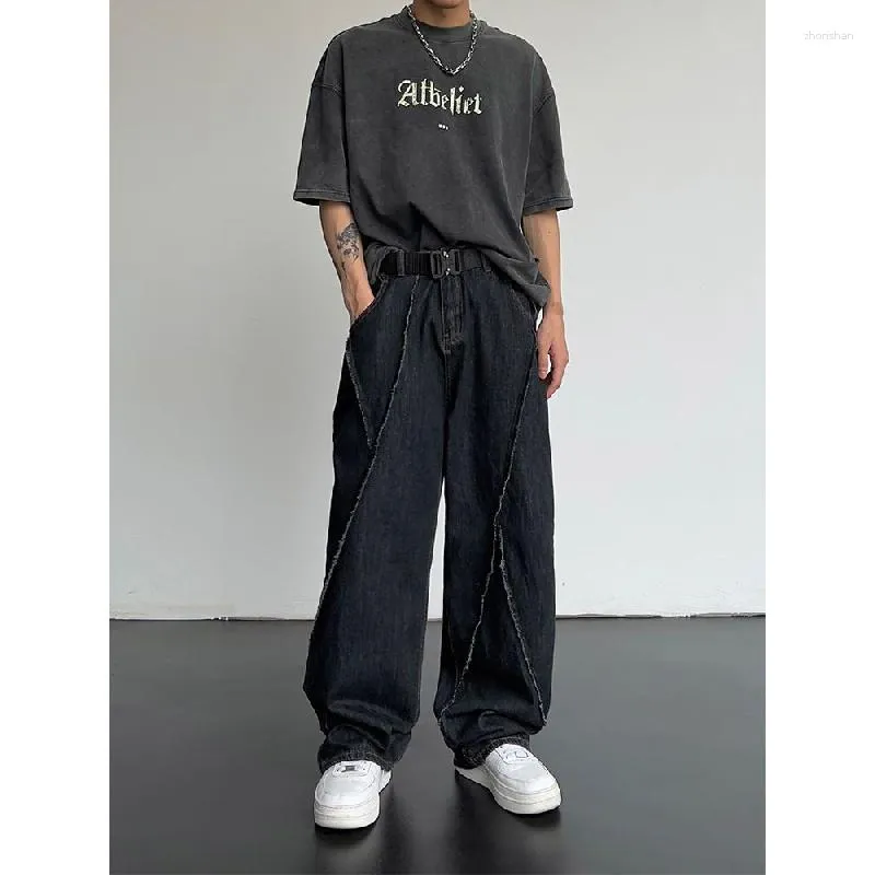 Men's Jeans EOENKKY/ Hip Hop Distressed Pants Men Ripped Patchwork Denim Trousers Male Oversize Loose Casual Japanese Streetwear