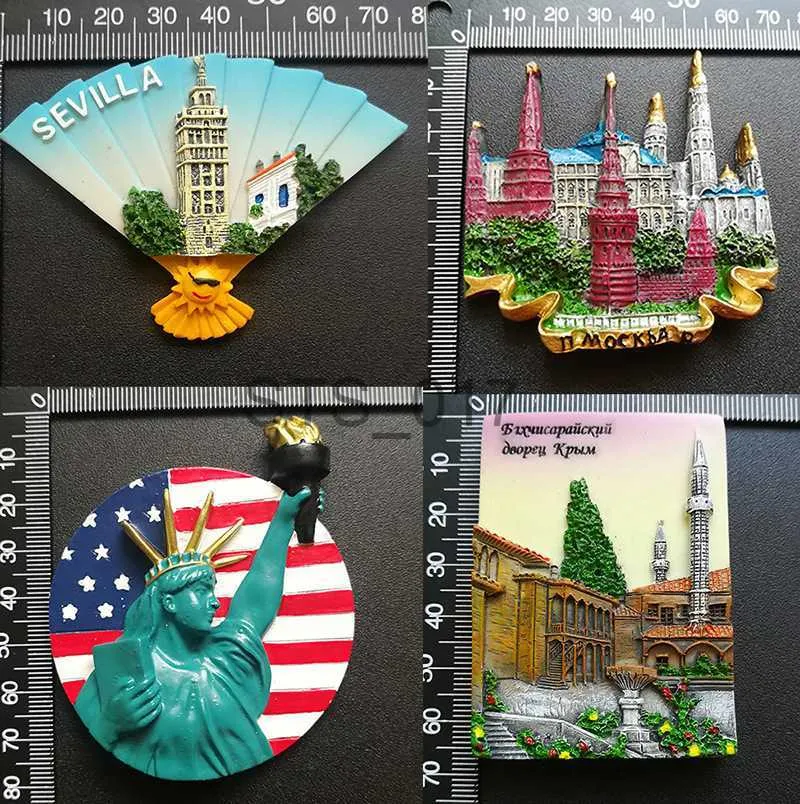 Aimants pour réfrigérateur Séville Moscou Russie Aimants pour réfrigérateur Alaska San Francisco Floride Statue de la Liberté New York États-Unis Souvenirs touristiques Aimants x0731